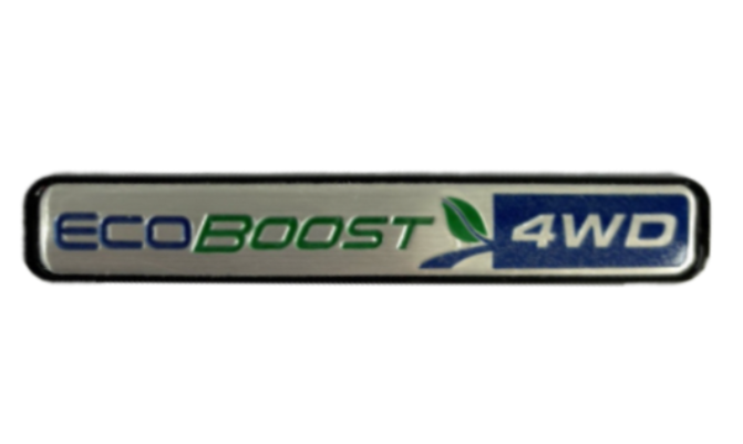 ემბლემა საბარგულის ECOBOOST 4WD 103x18mm ვერცხლისფერი, შავი კანტით (ABS პლასტმასი)